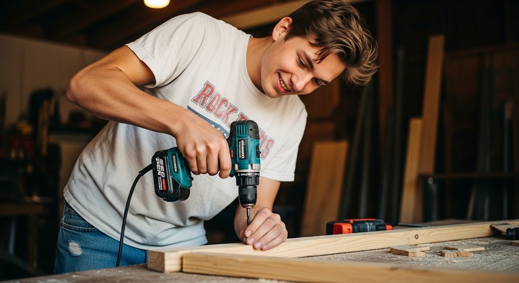 Bricoleur amateur avec outillage électroportatif